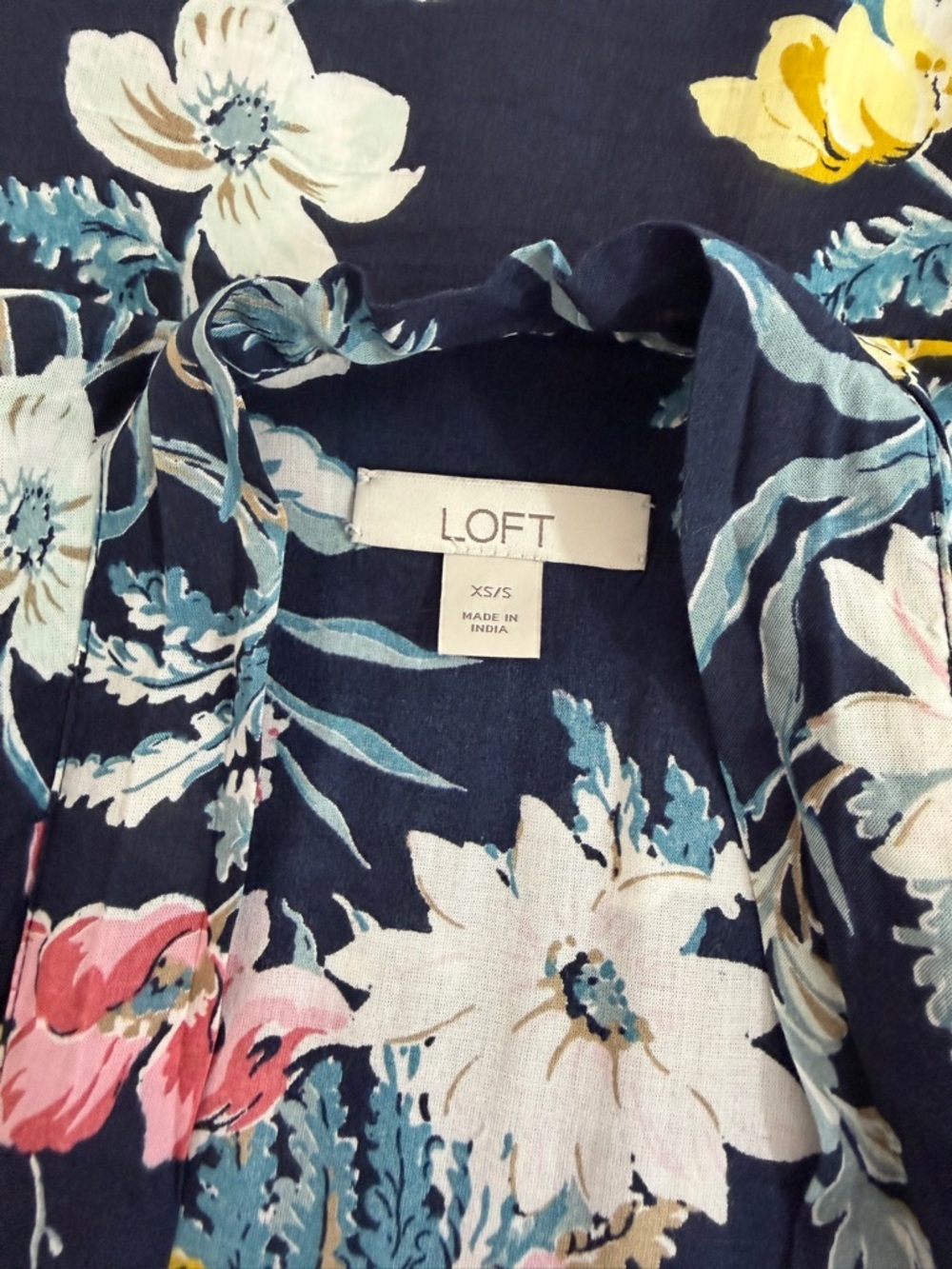 LOFT Navy Floral Open Kimono with Multicolor Blooms - Picture 6 of 8